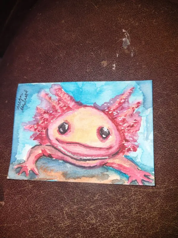 ACEO Original Artwork "Axl the axolotl" Animals, Water, Aquatic, Watercolors aceo art card