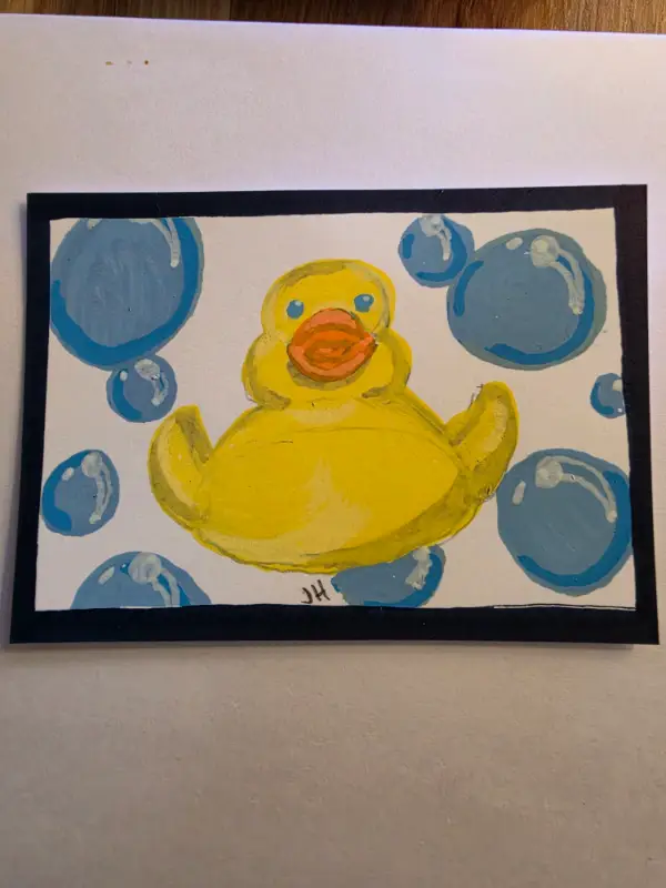 Duck with Bubbles aceo art card