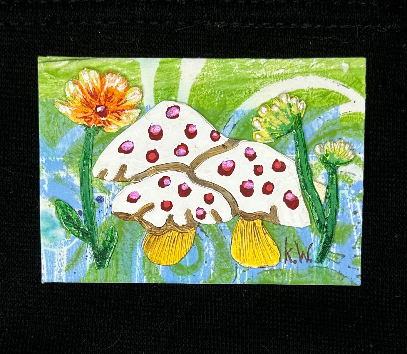 MUSHROOMS AND FLOWERS KWACEO#4 aceo art card