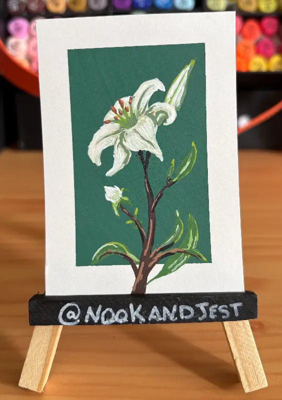 White Lily on Emerald aceo art card