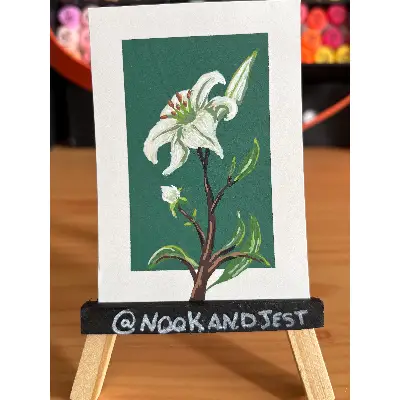 White Lily on Emerald aceo art card thumbnail 1