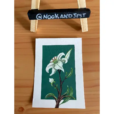 White Lily on Emerald aceo art card thumbnail 2