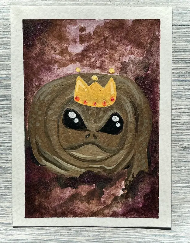 Rain Frog Grumpy King frog: African Rain Frog Art Card Novagaleaceo Watercolor Gouache aceo art card