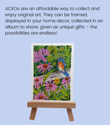 Bluebird and Wildflowers - Original ACEO - Colored Pencil on Illustration Board aceo art card thumbnail 3