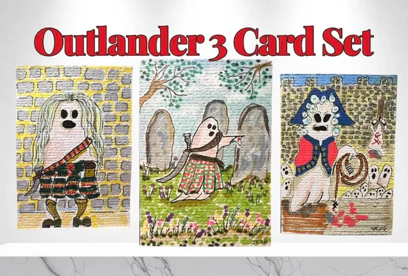 Outlander Series Cards 1-3 Colum Mackenzie, Black Jack with Whip, and Jamie Ghost OOAK By JL Canaday aceo art card