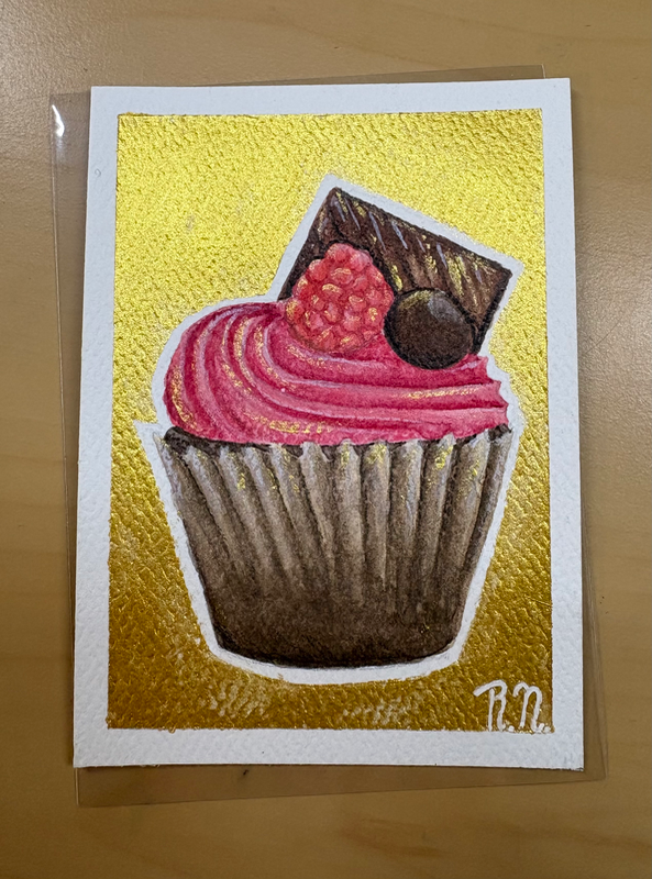 Raspberry Cupcake aceo art card