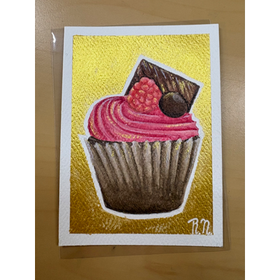 Raspberry Cupcake aceo art card thumbnail 1