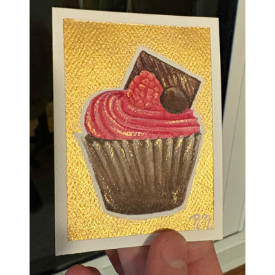 Raspberry Cupcake aceo art card thumbnail 2