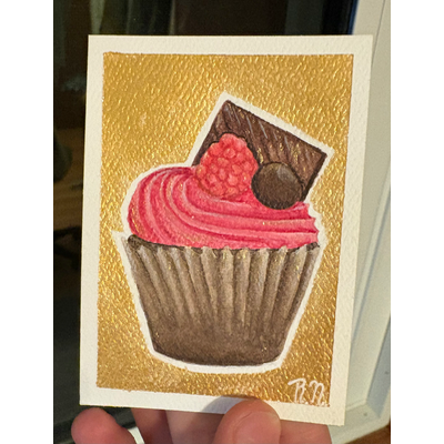 Raspberry Cupcake aceo art card thumbnail 3