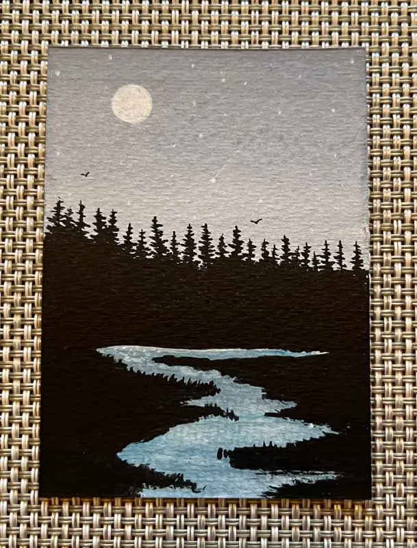 "Moonlight On the Water" aceo art card