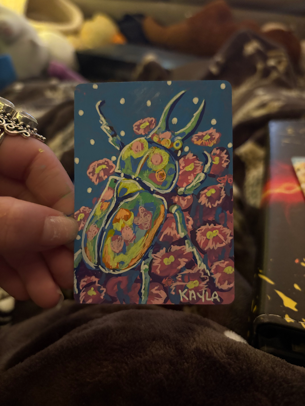 Colorful Beetle aceo art card