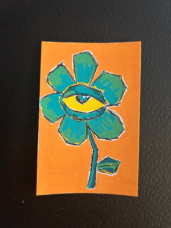 Original ACEO Card Art | Pop Art Illustration | Flower | Acrylic Medium aceo art card