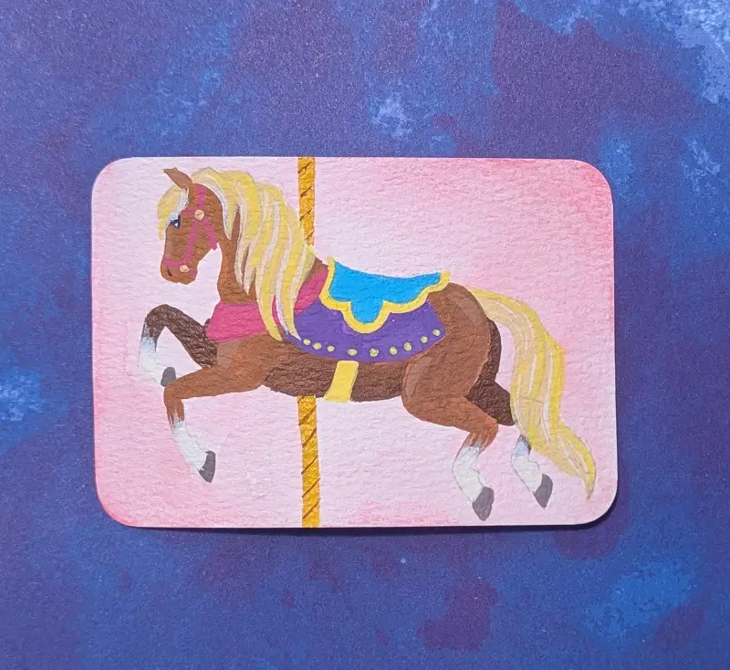 Carousel Horse - Chestnut aceo art card