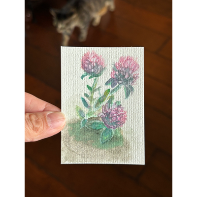 ACEO original, Red Clover aceo art card thumbnail 1
