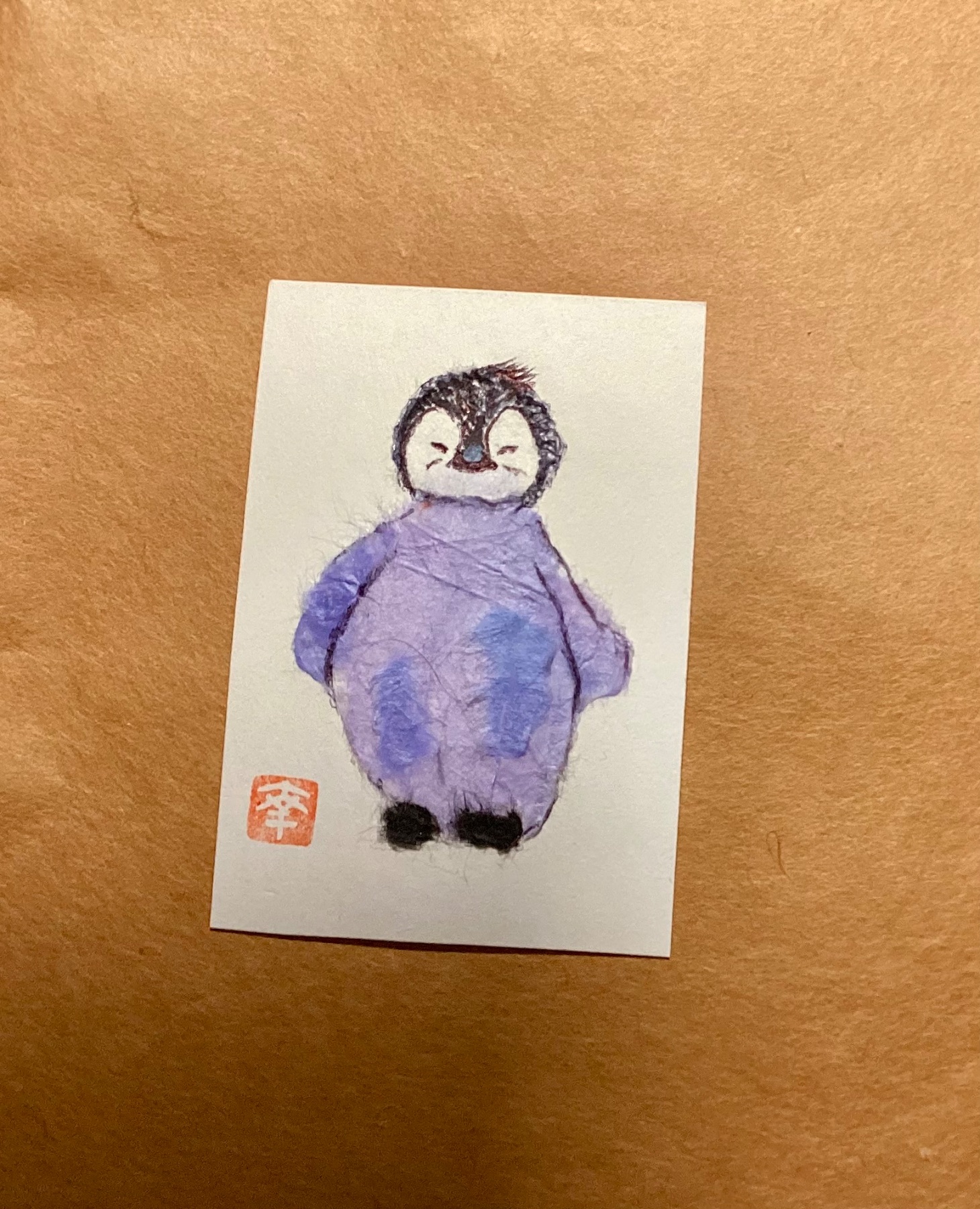 Japanese washi art - Penguin 🐣 aceo art card