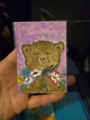 Bear-y Smells Good aceo art card thumbnail 1