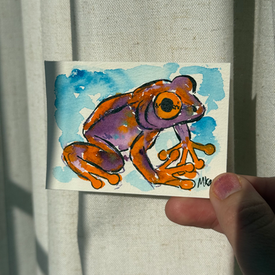 Purple and Orange Frog aceo art card thumbnail 2
