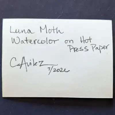 ACEO Original Watercolor Painting of a Green Luna Moth aceo art card thumbnail 3