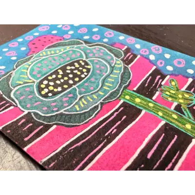 Big Blue Whimsical Flower aceo art card thumbnail 2
