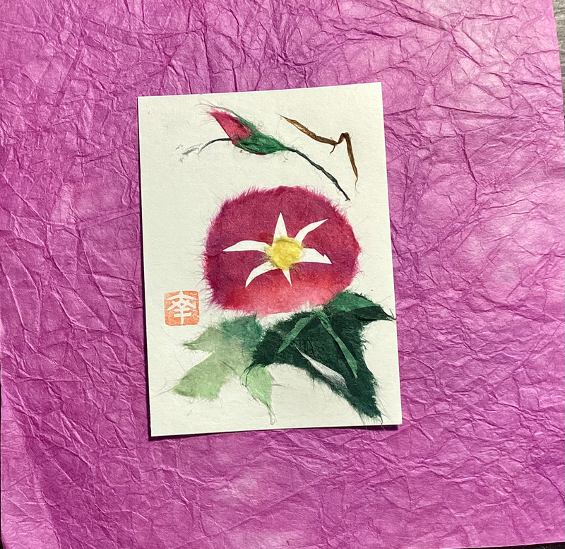 Japanese Washi art - Morning Glory (朝顔) aceo art card