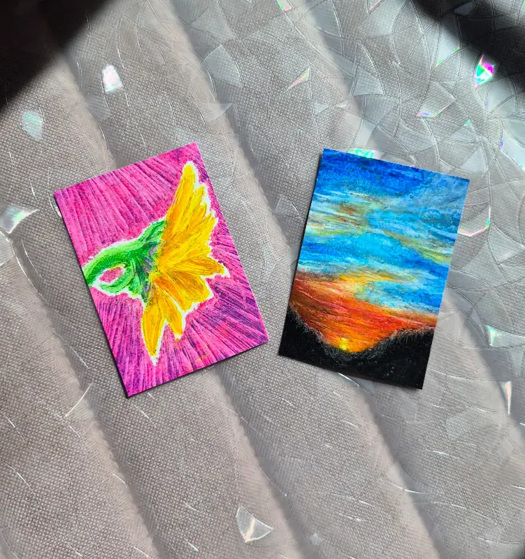 Pretty in Pink Sunflower and Sunset in the Mountains Set aceo art card