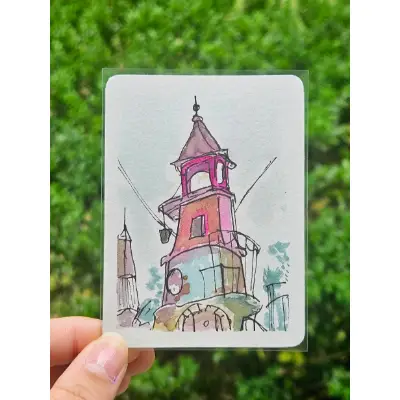 Tilted Tower aceo art card thumbnail 2