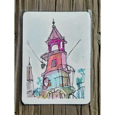 Tilted Tower aceo art card thumbnail 1