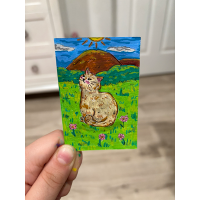 Cat in the Garden aceo art card thumbnail 3