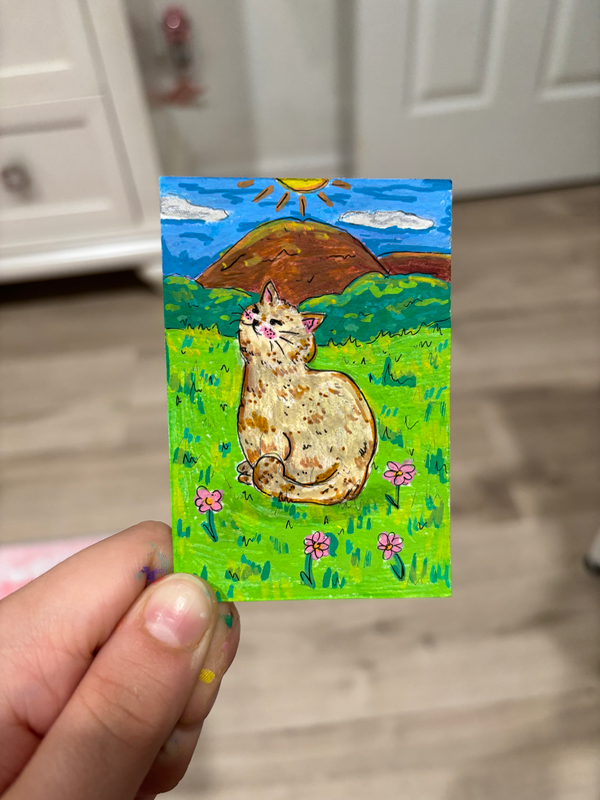 Cat in the Garden aceo art card
