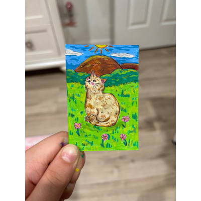 Cat in the Garden aceo art card thumbnail 1