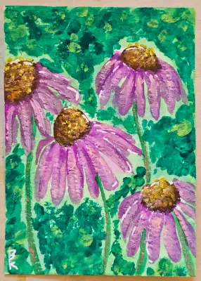 Coneflowers aceo art card thumbnail 1