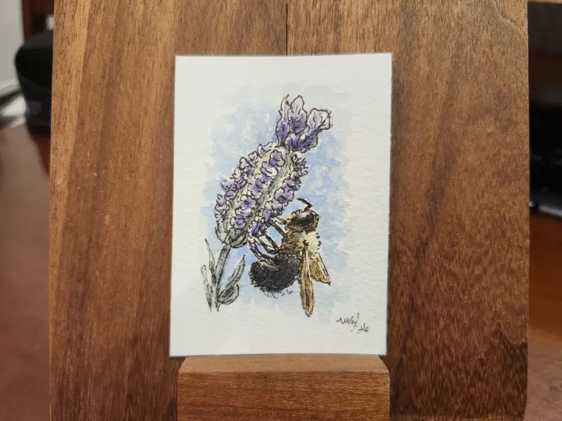 Bee and Lavender aceo art card