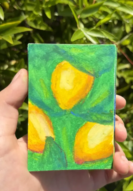 Lemons ACEO Original Oil Pastel aceo art card