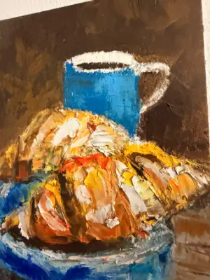 Original ACEO Breakfast Miniatures Series - Painting 1 of 5 - Oil Pastel - Impressionism - OOAK aceo art card thumbnail 2