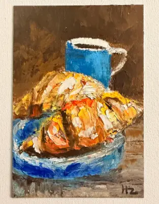 Original ACEO Breakfast Miniatures Series - Painting 1 of 5 - Oil Pastel - Impressionism - OOAK aceo art card thumbnail 1