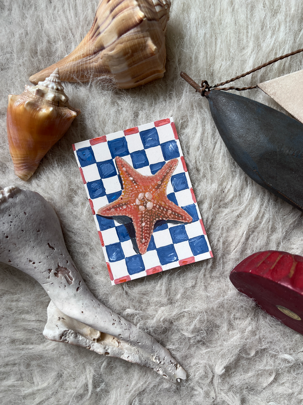 Seashells + Checkers 3 - Starfish aceo art card