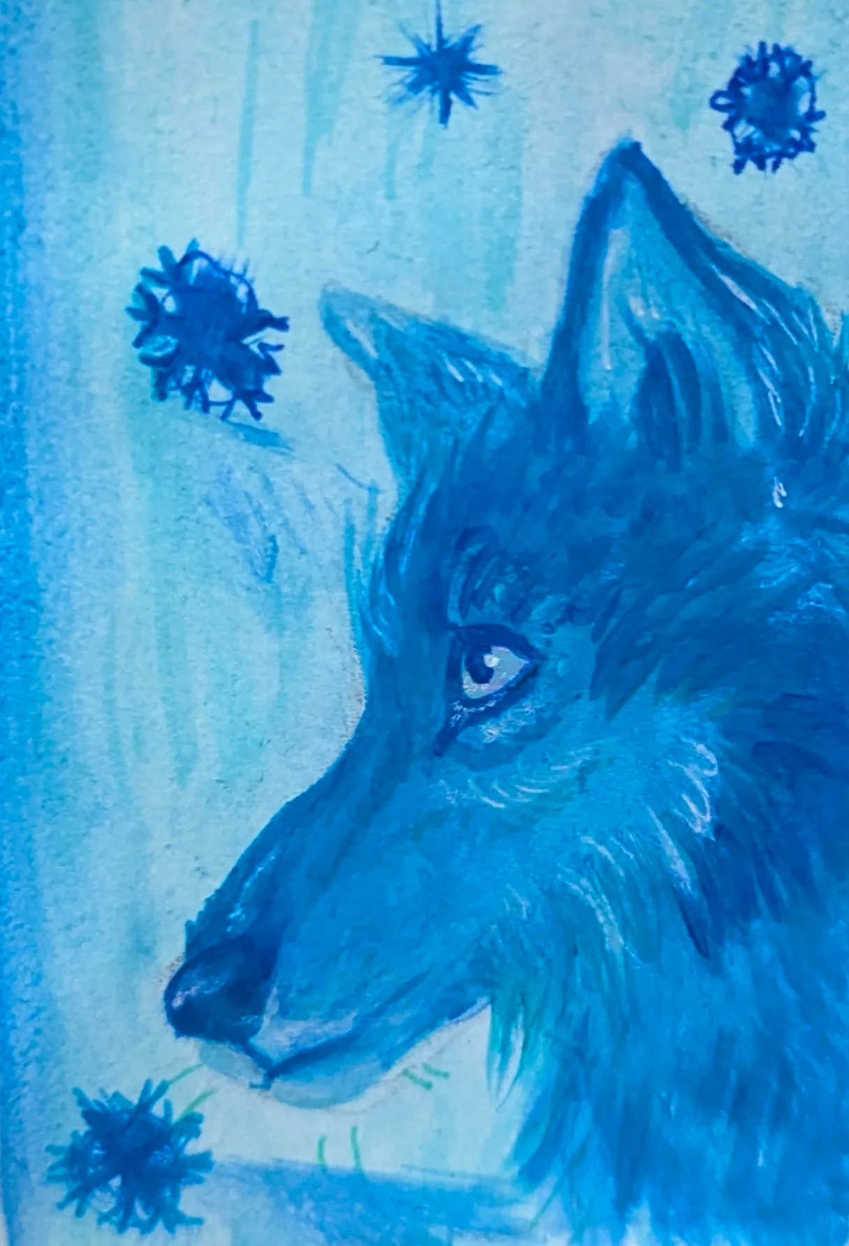 Winter Wolf - winter wildlife wolf animal nature drawing & gouche painting aceo art card