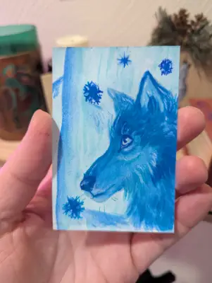 Winter Wolf - winter wildlife wolf animal nature drawing & gouche painting aceo art card thumbnail 2