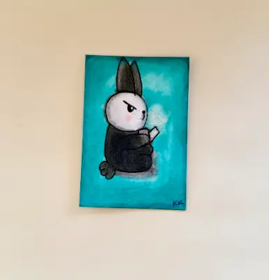 Sigh Bunny ACEO Original – Colored Pencil Mini Art – Cute Sad Rabbit Illustration – OOAK Artist Trad aceo art card thumbnail 1