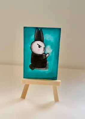 Sigh Bunny ACEO Original – Colored Pencil Mini Art – Cute Sad Rabbit Illustration – OOAK Artist Trad aceo art card thumbnail 2