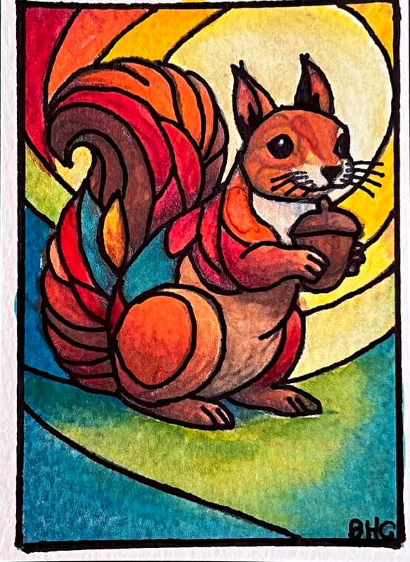 Rainbow Squirrel aceo art card