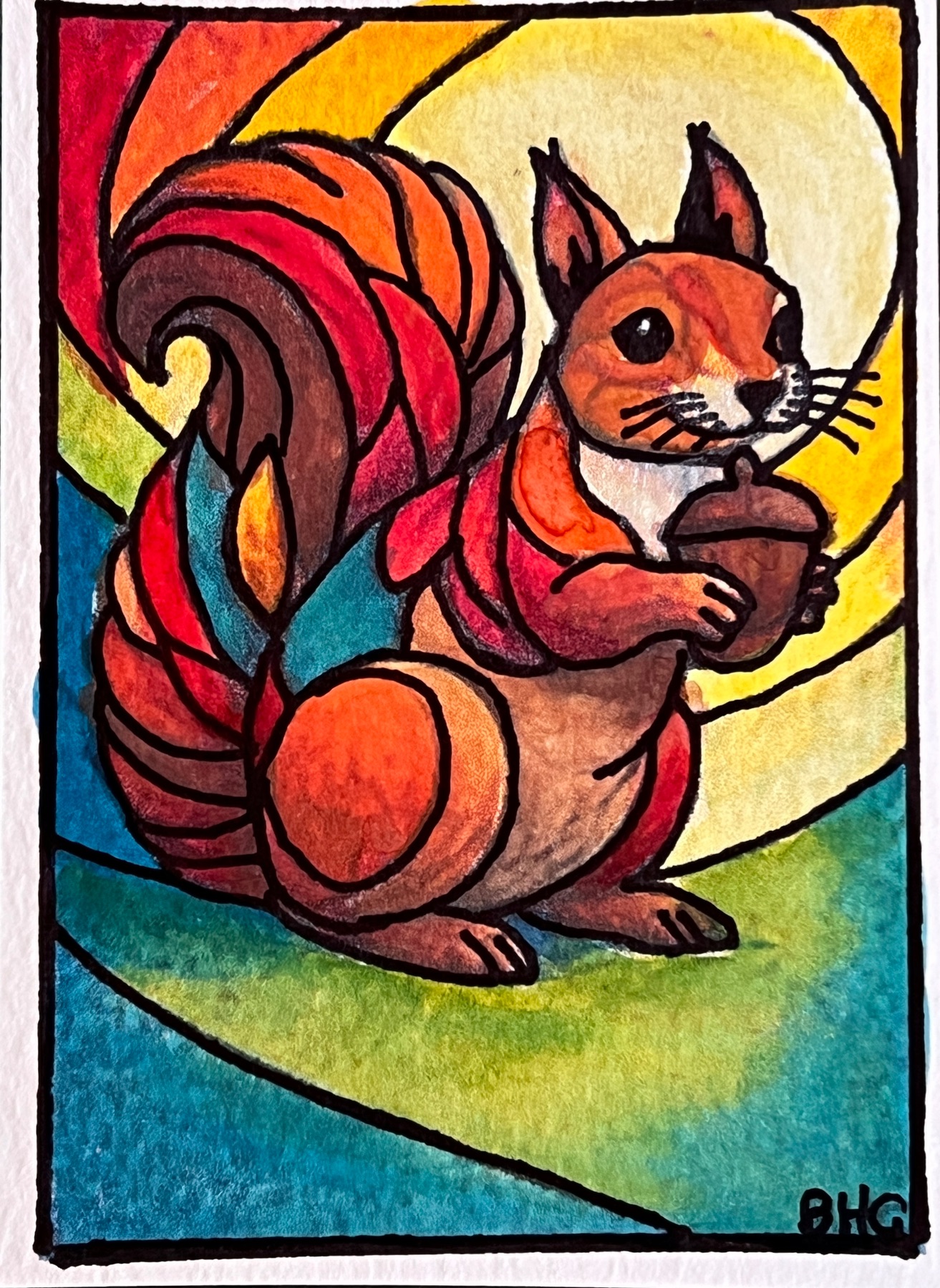 Rainbow Squirrel aceo art card