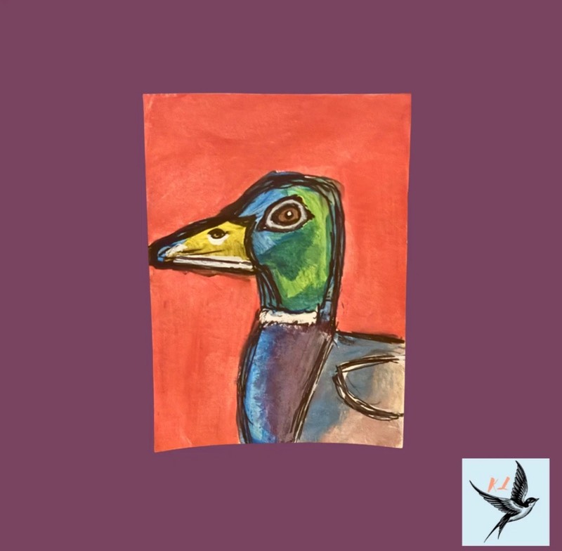 ACEO Original Mixed Media Duck 2.5x3.5 On Paper by KL Signed aceo art card