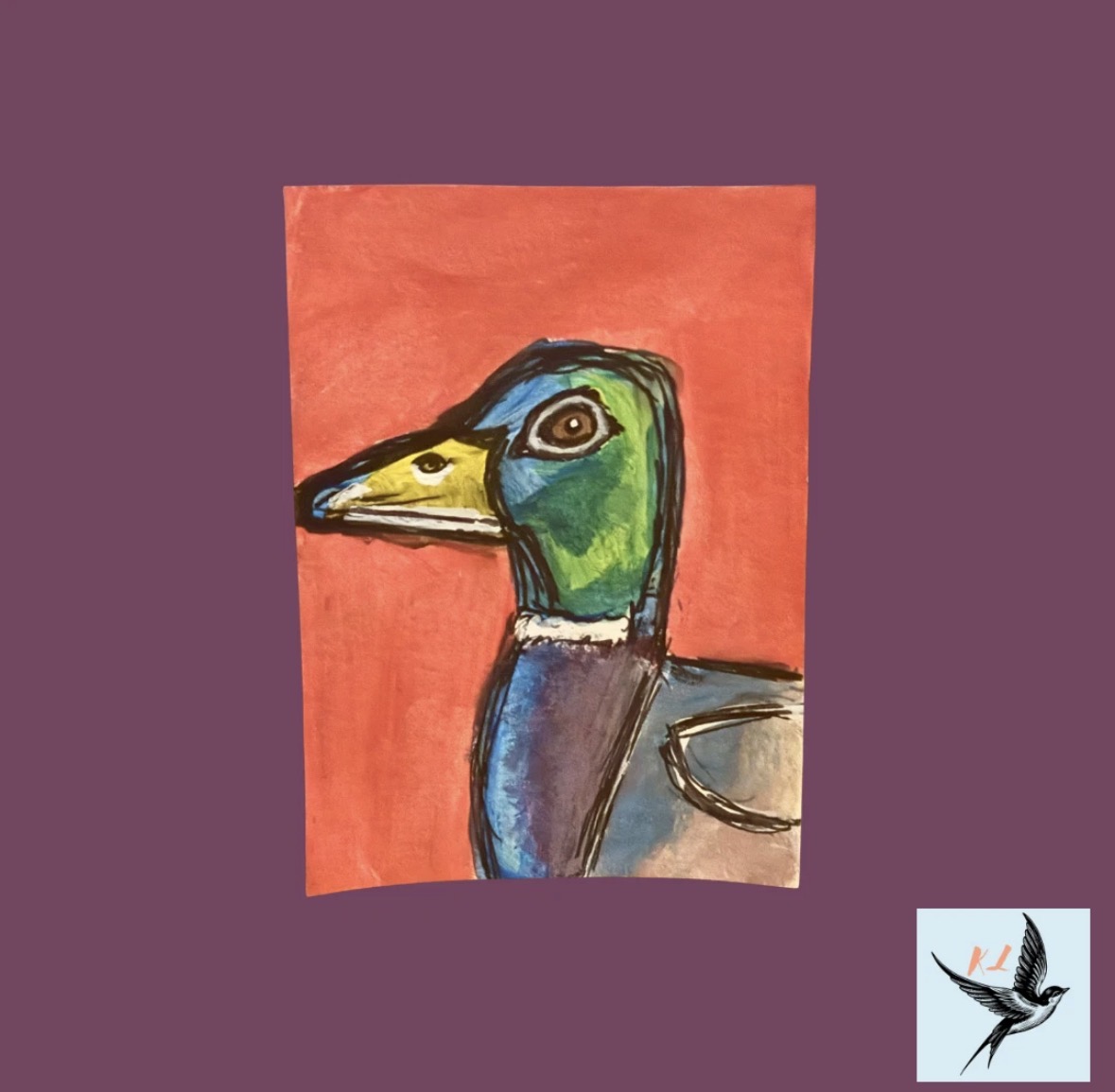 ACEO Original Mixed Media Duck 2.5x3.5 On Paper by KL Signed aceo art card