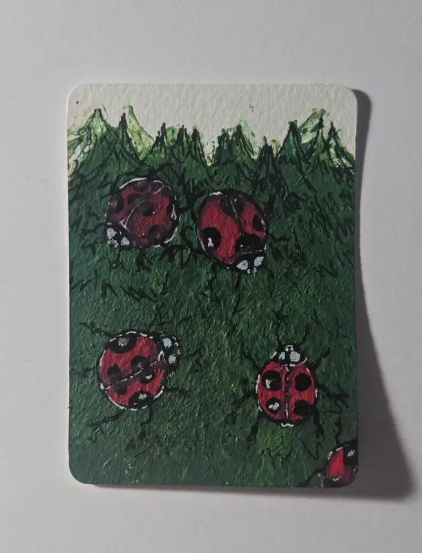 Ladybugs / Trees aceo art card