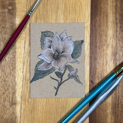ACEO original, Magnolia, Floral, Louisiana, Watercolor, 3.5x2.5in, Flower,By Lark Watercolor and Art aceo art card thumbnail 4
