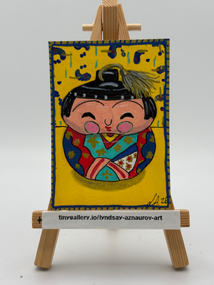 Round Kokeshi Doll Original ACEO by Lyndsay Aznaurov aceo art card thumbnail 1
