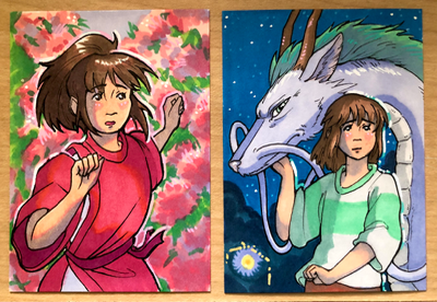 Spirited Away Bundle: “Chihiro” and “Haku and Chihiro” aceo art card thumbnail 2