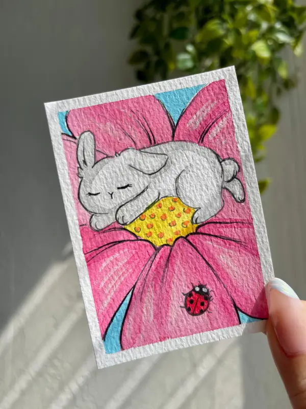 Sleeping Bunny aceo art card