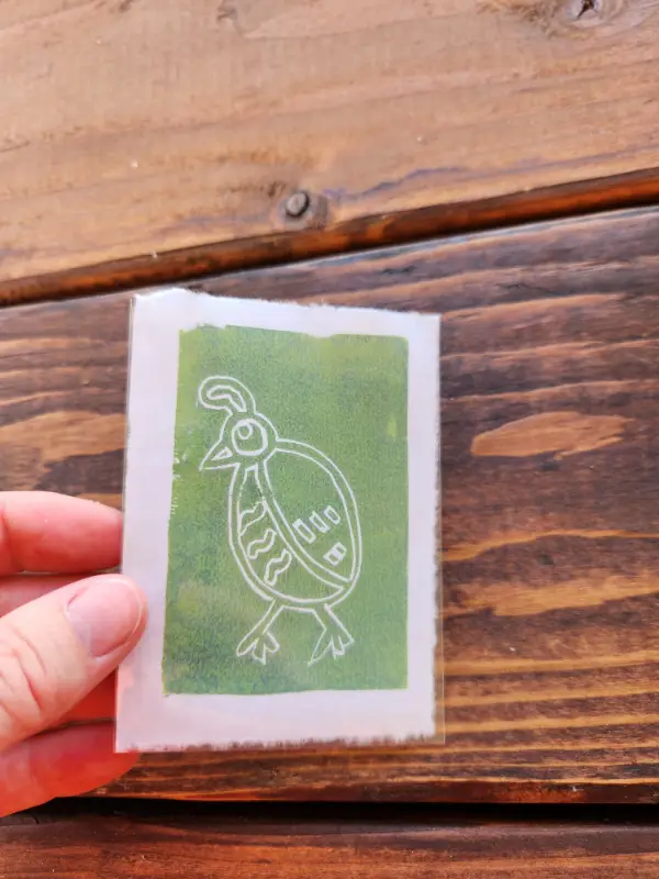 Quail LInocut 1/1 in Dark Green aceo art card
